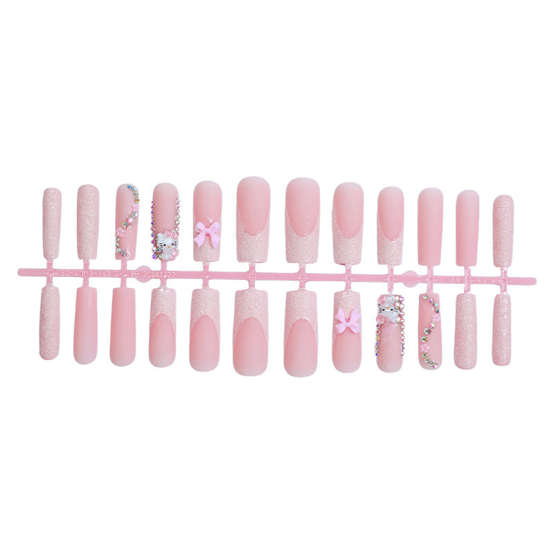 Decorative Premium Press-On Nail Set with Rhinestone and Bow Accents Acalora