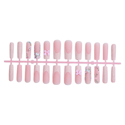 Decorative Premium Press-On Nail Set with Rhinestone and Bow Accents Acalora
