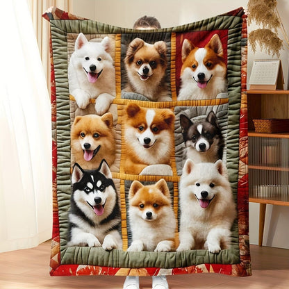 Plush Dog Print Throw Blanket