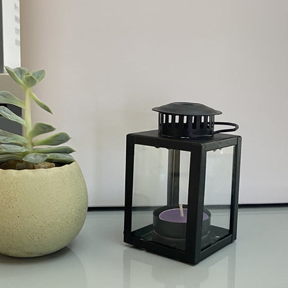 Mini Metal Tea Light Lantern with Glass Panels and Foldable Carry Handle Acalora
