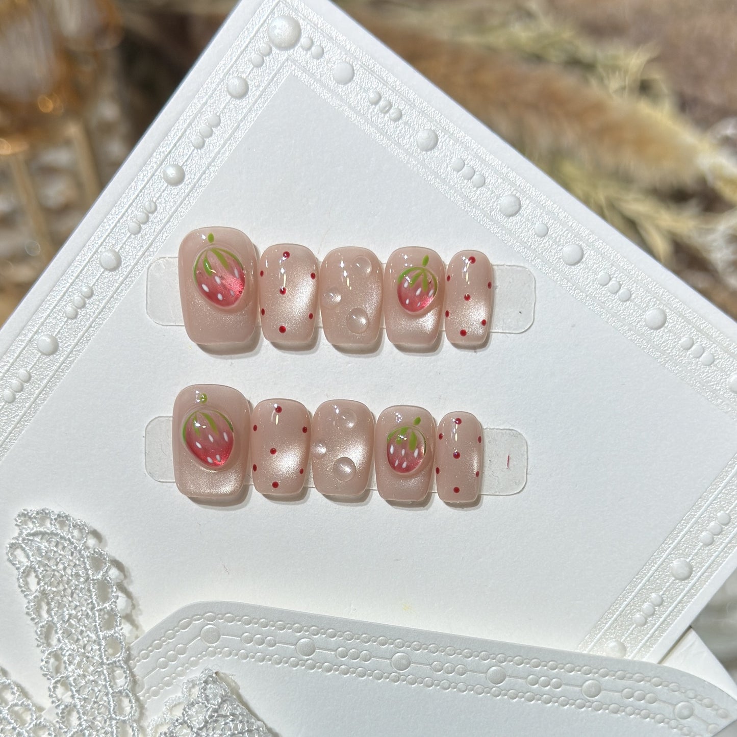 Strawberry-Inspired Press-On Nail Art Set Acalora