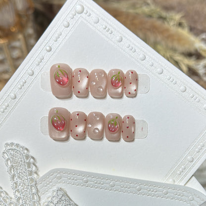 Strawberry-Inspired Press-On Nail Art Set Acalora