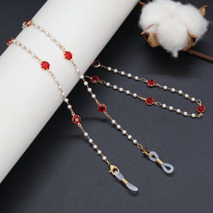 Elegant Pearl and Crystal Eyewear Chain Acalora