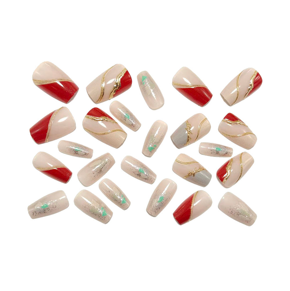 Artificial nails with elegant gold pattern and glitter accents Acalora