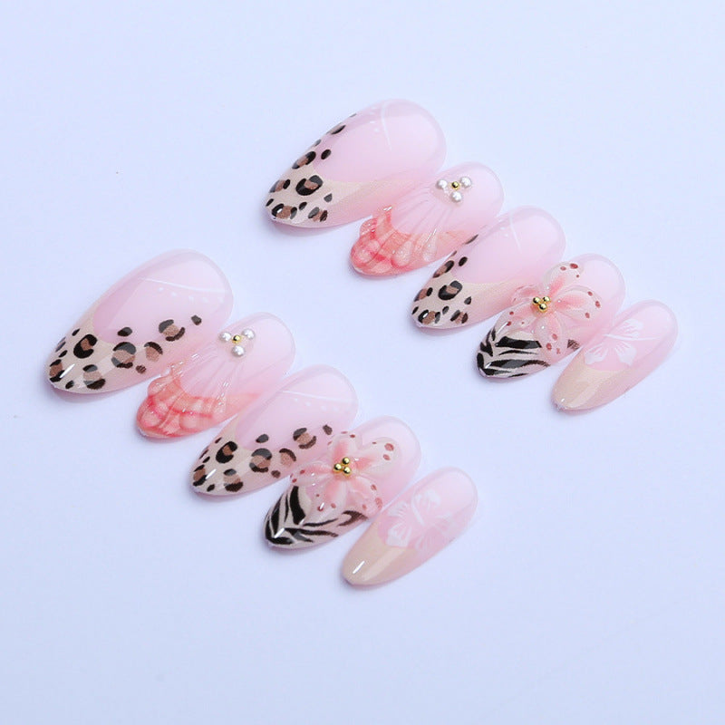 Artificial nail set with floral decorations and elegant patterns Acalora