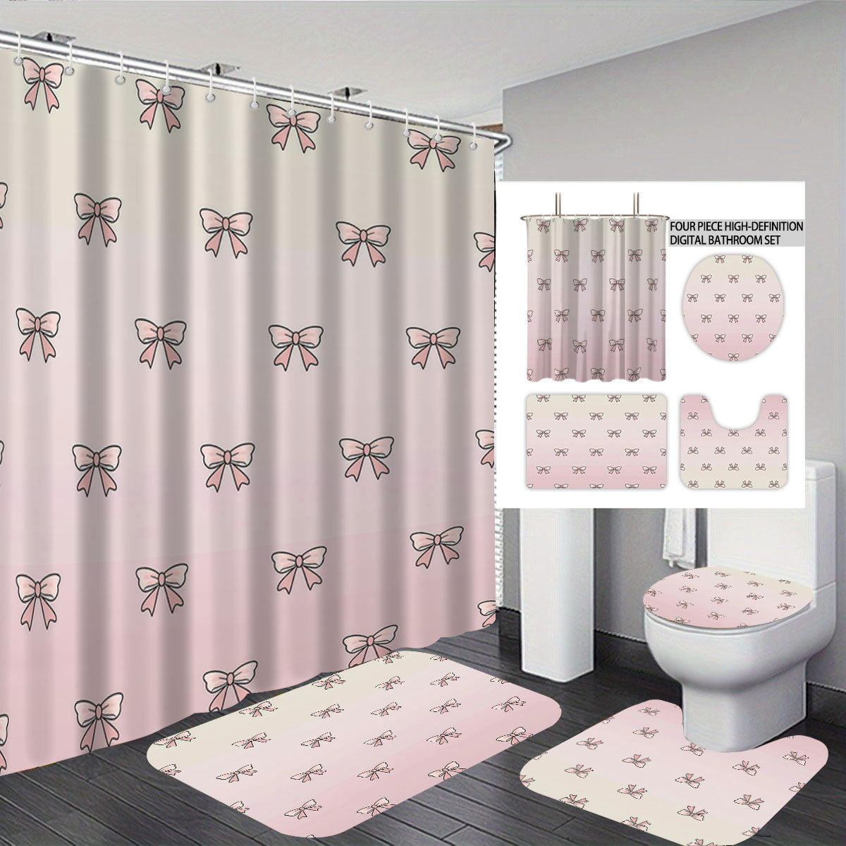 Digital Bow Pattern Bathroom Décor Set