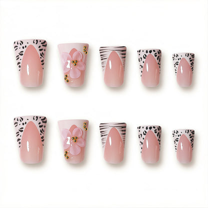 Premium Decorative 3D Press-On Nails with Floral and Animal Print Accents Acalora