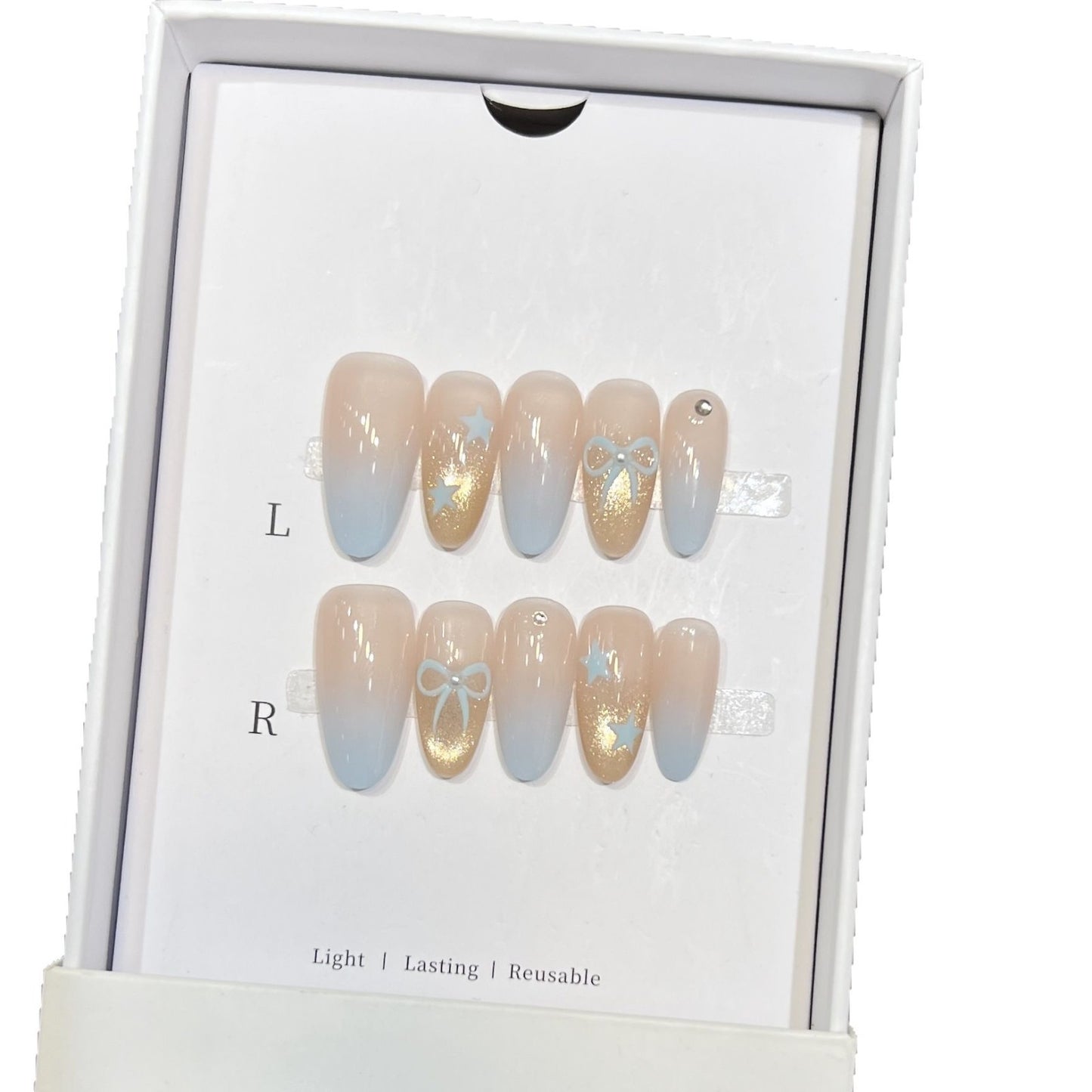 Decorative Press-On Nail Set with Glitter and Bow Accents Acalora