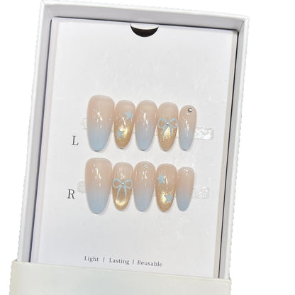 Decorative Press-On Nail Set with Glitter and Bow Accents Acalora