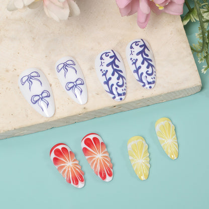 Artificial Nail Set with Handcrafted Floral and Graphic Designs Acalora