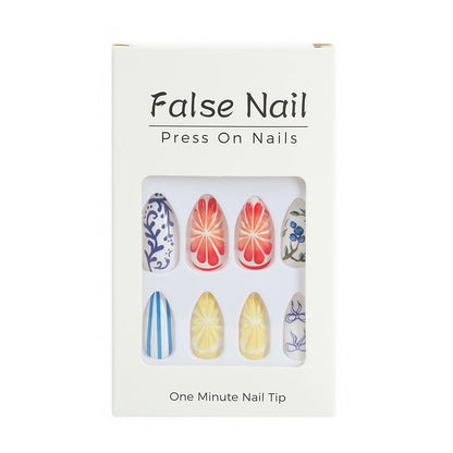Artificial Nail Set with Handcrafted Floral and Graphic Designs Acalora