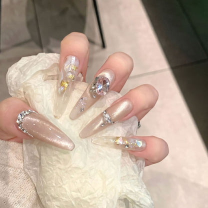 Glamorous Stiletto Press-On Nail Set with Rhinestone Embellishments Acalora