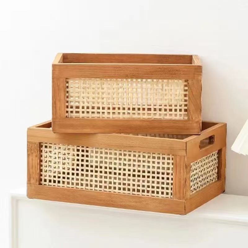 High-quality storage basket with rattan details Acalora