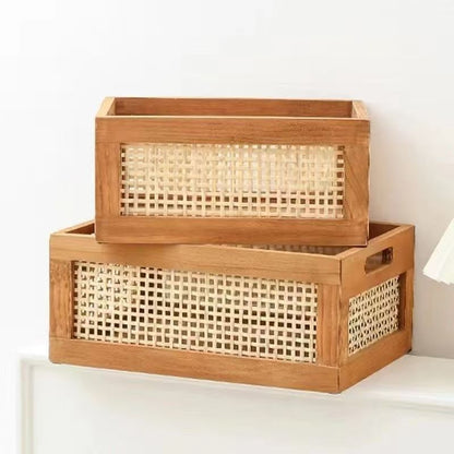 High-quality storage basket with rattan details Acalora