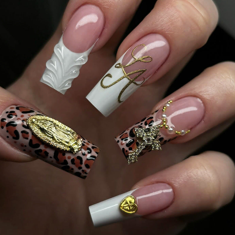Premium Decorative Press-On Nail Art Set with Elegant Leopard Patterns Acalora