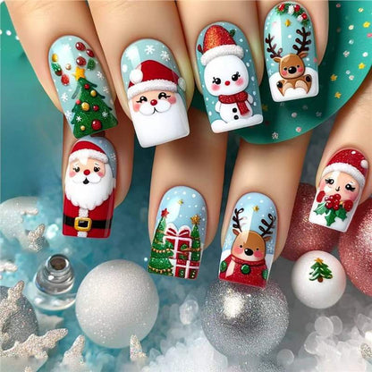 Festive Holiday-Themed Press-On Nail Art Set Acalora