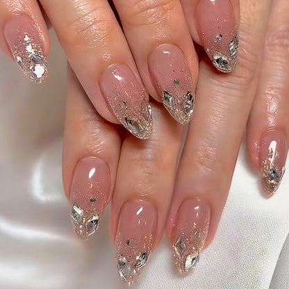Decorative Press-On Nail Set with Elegant Silver Accents Acalora