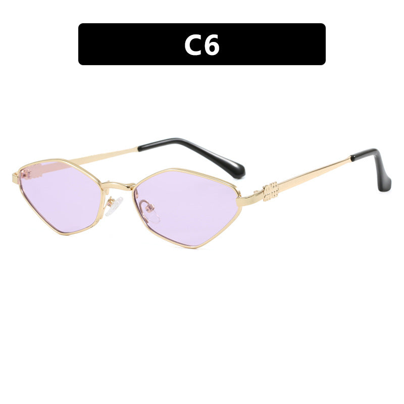 Women's geometric sunglasses with glossy metal frame and polarized lenses Bowlift