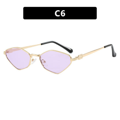 Women's geometric sunglasses with glossy metal frame and polarized lenses Bowlift