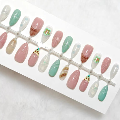 Artificial nail set with exquisite floral designs and shimmering effects Acalora