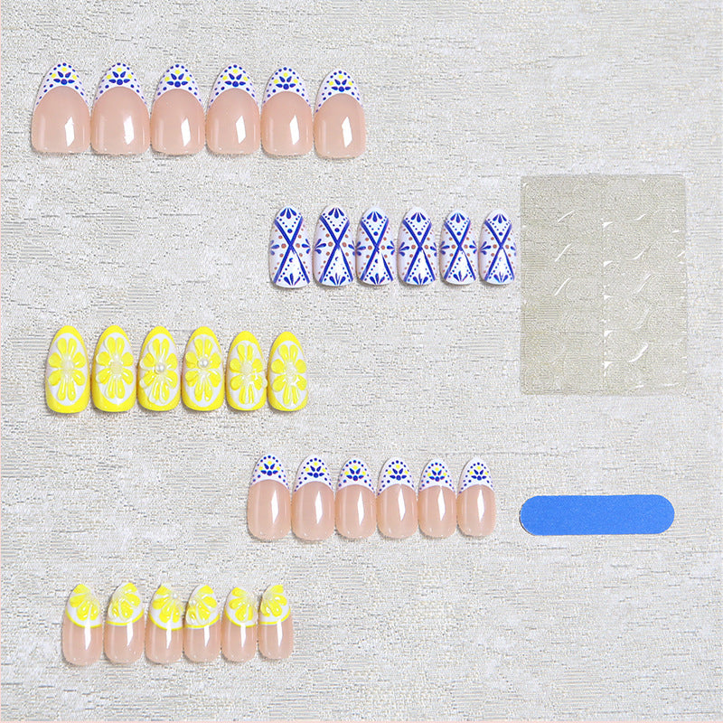 Artificial nail set with creative lemon and flower patterns Acalora
