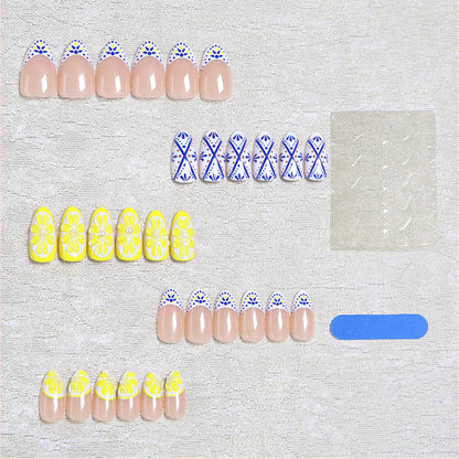 Artificial nail set with creative lemon and flower patterns Acalora