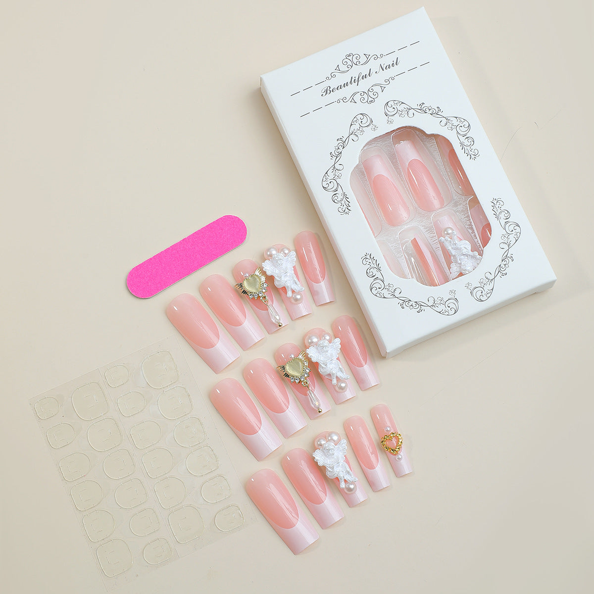 Decorative Press-On Nail Set with 3D Accents Acalora