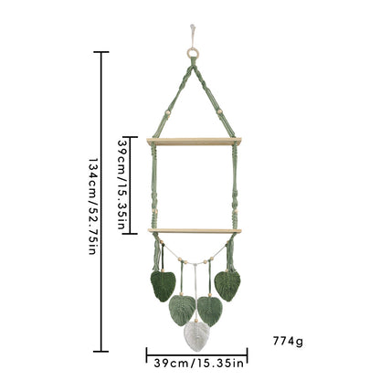 Macramé plant shelf with artistic leaf design