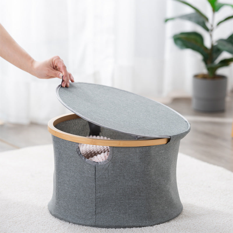 Storage basket with sturdy bamboo lid Acalora