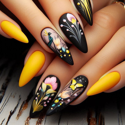 Artificial nails with floral patterns and accessories Acalora