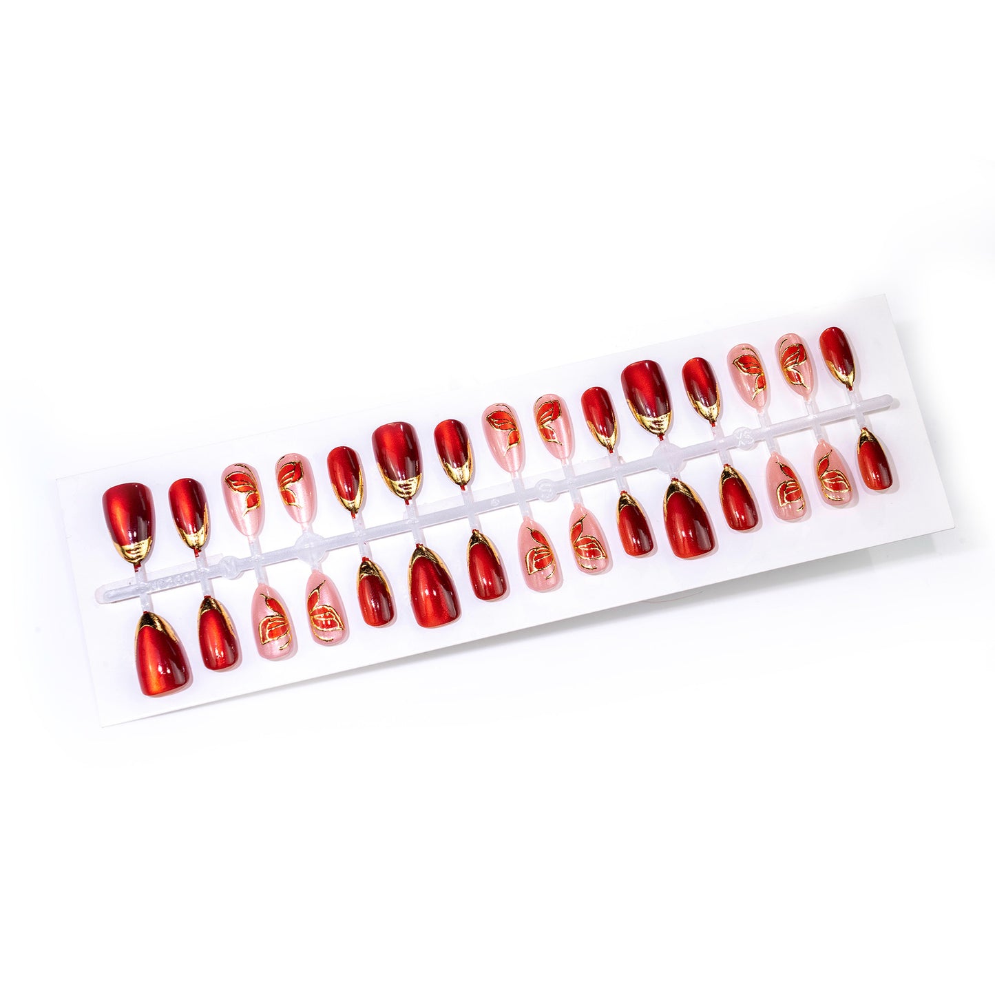 Artistic Press-On Nail Set with Floral and Metallic Accents Acalora