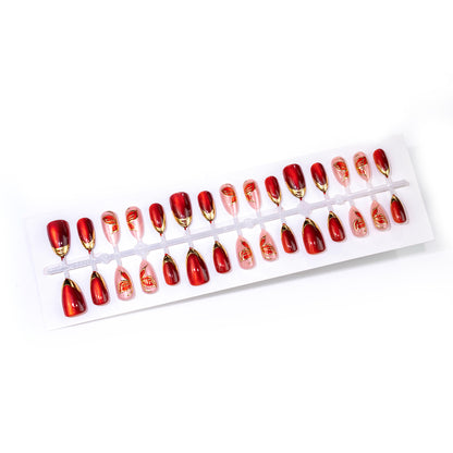 Artistic Press-On Nail Set with Floral and Metallic Accents Acalora