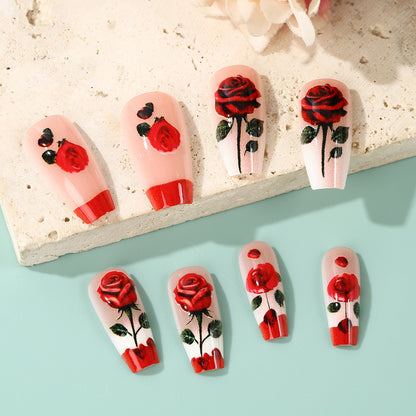 Artificial nails with romantic rose design Acalora