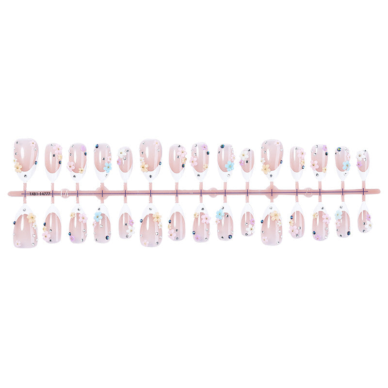 Decorative Press-On Nail Set with Floral Embellishments Acalora