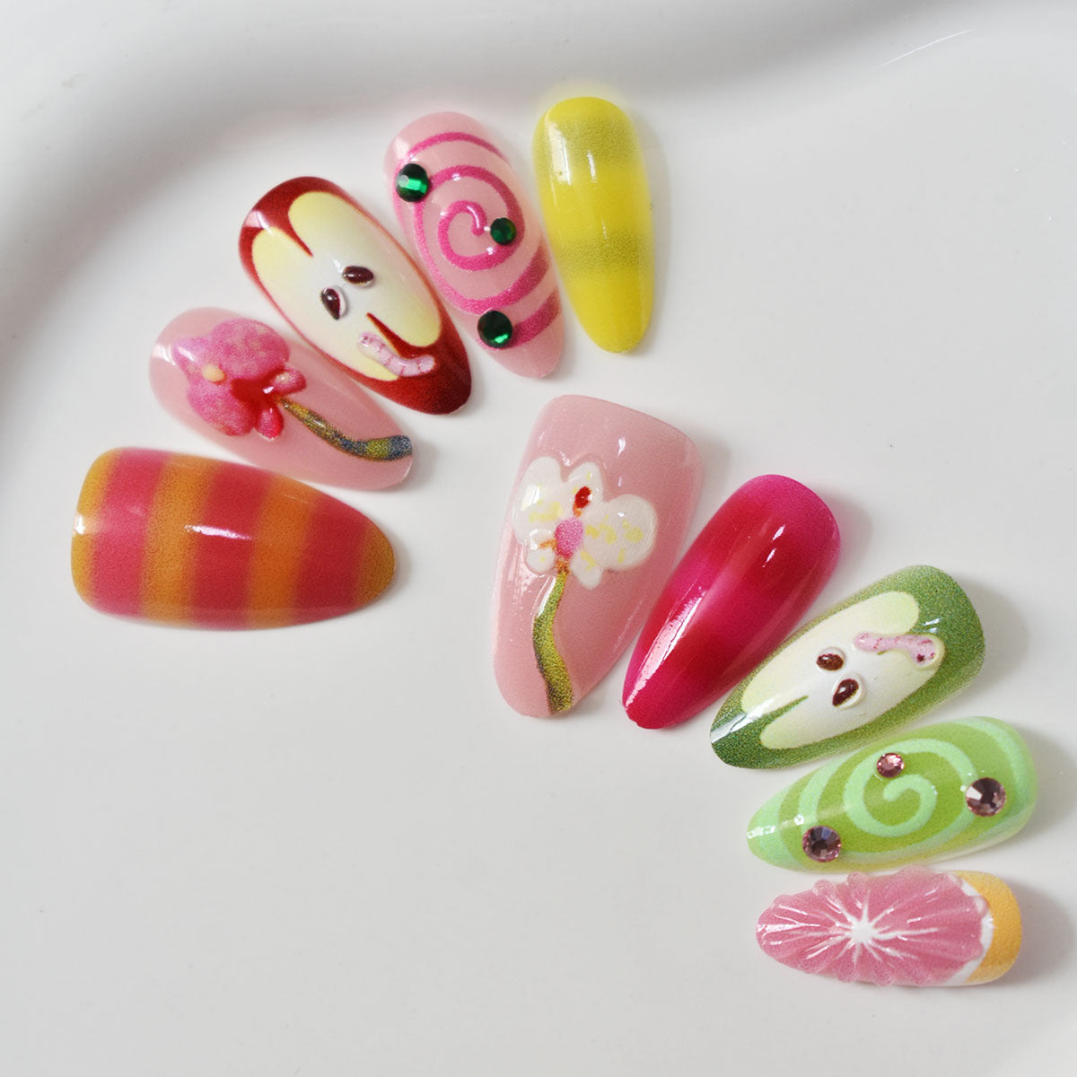 Playful Decorative Press-On Nail Art Set Acalora