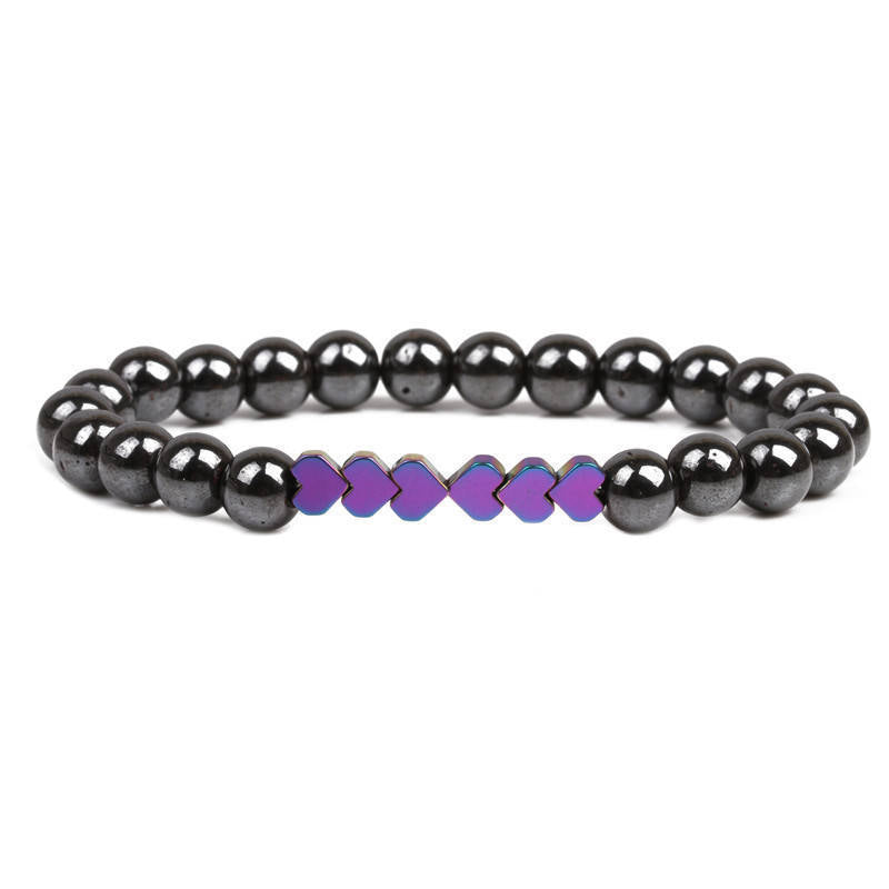 Natural Stone Beaded Bracelet with Heart Accents Acalora