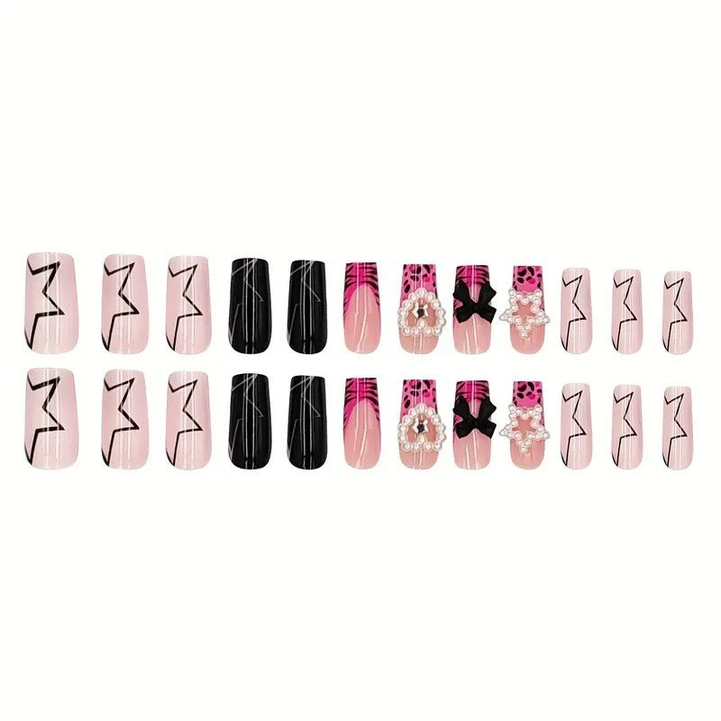 Decorative Press-On Nail Art with Pearl Accents Acalora