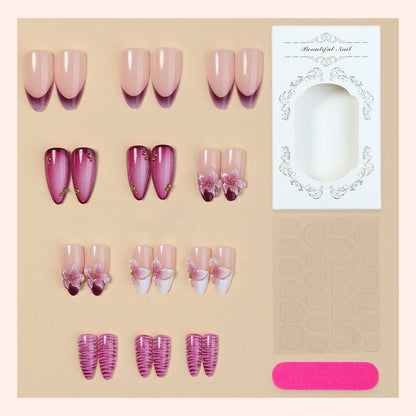 Premium Artistic Press-On Nail Set with Floral and Ombre Design Acalora
