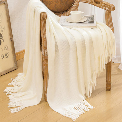 Luxurious Textured Knit Fringe Throw Blanket