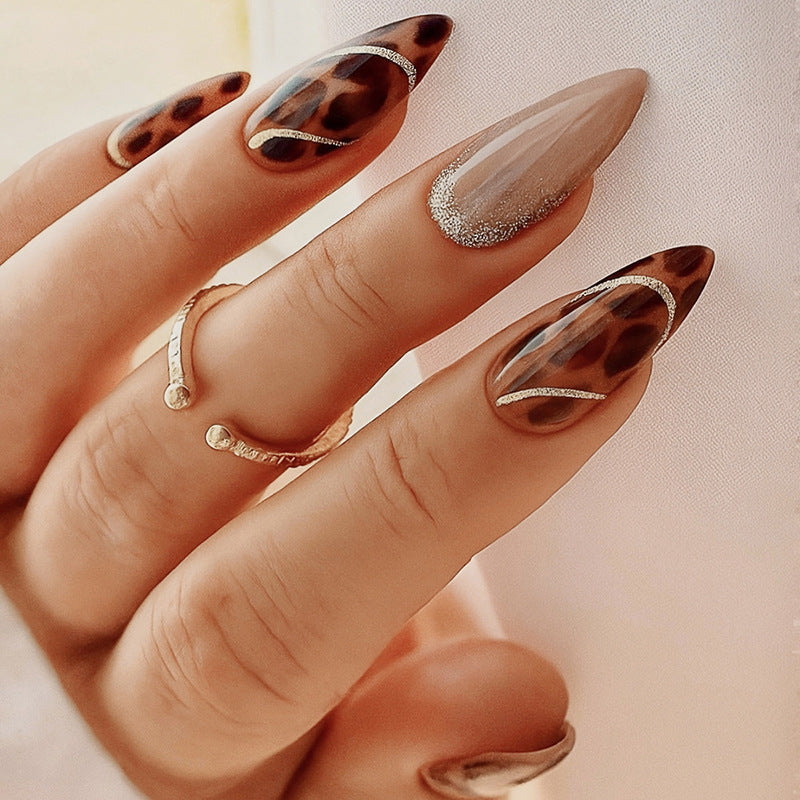 Decorative Press-On Nail Kit with Leopard Print and Glitter Accents Acalora