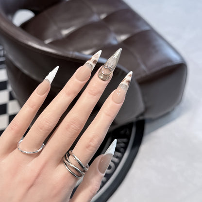Decorative Stiletto Press-On Nail Art Set with Unique Design Elements Acalora