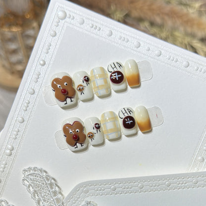 Whimsical Gingerbread Press-On Nail Art Set Acalora