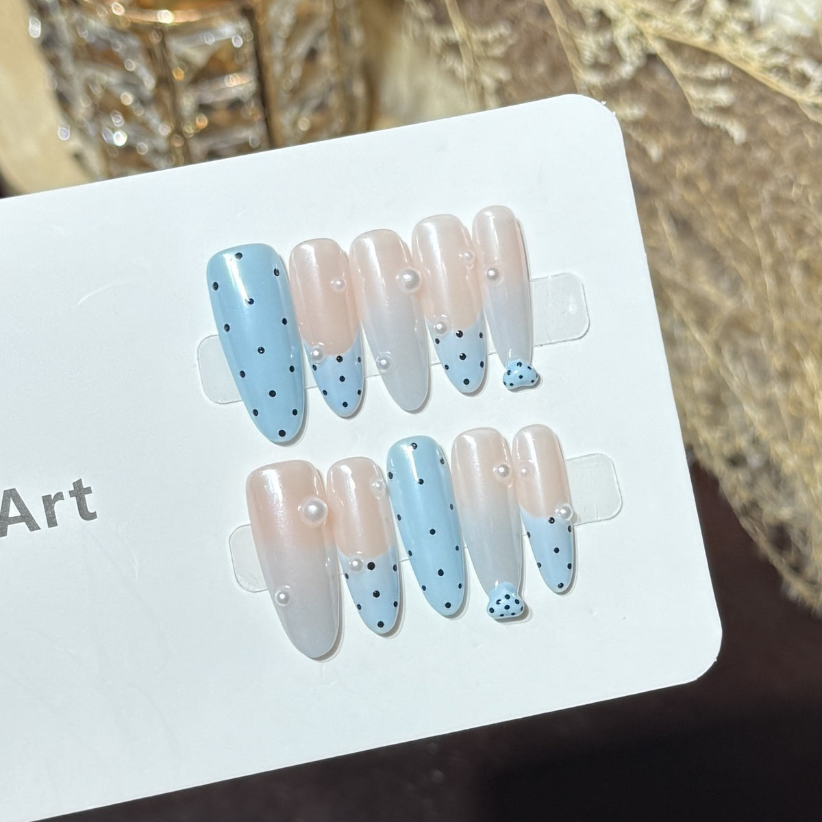 Decorative Press-On Nail Set with Unique Dot Design Acalora