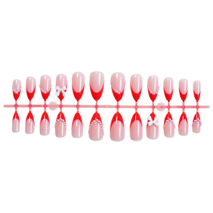 Elegant Press-On Nail Set with Pearl and Bow Accents Acalora