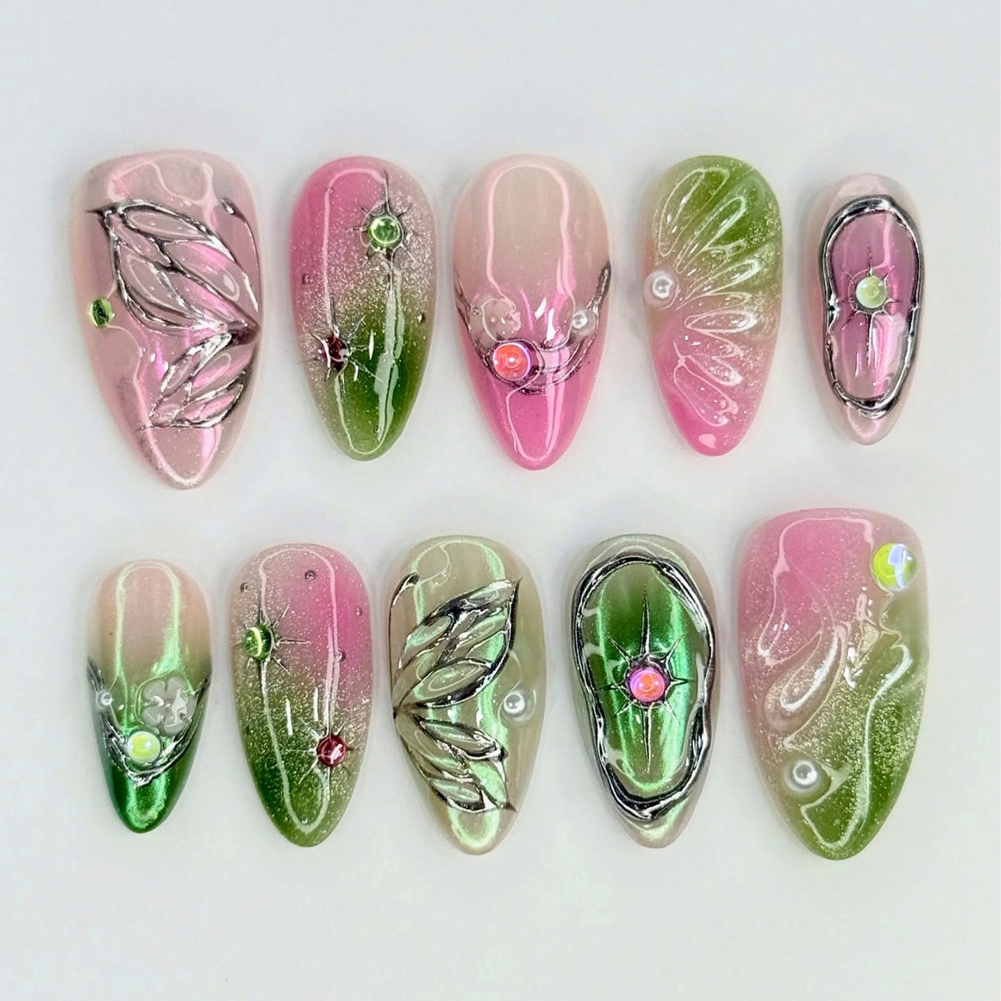 Decorative Floral Press-On Nail Tips Acalora