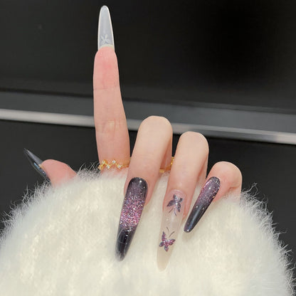 Artistic Butterfly-Embellished Press-On Nail Art Set Acalora