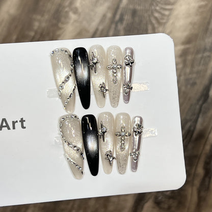 Elegant Stiletto Press-On Nail Set with Decorative Accents Acalora