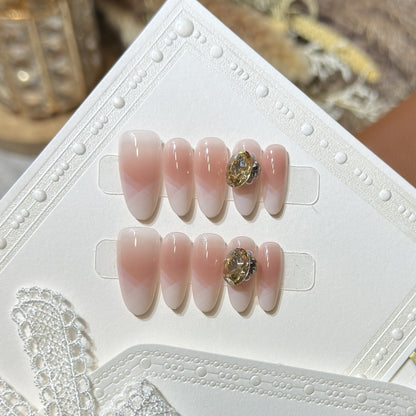 Stylish Press-On Nail Set with Gemstone Accent Acalora