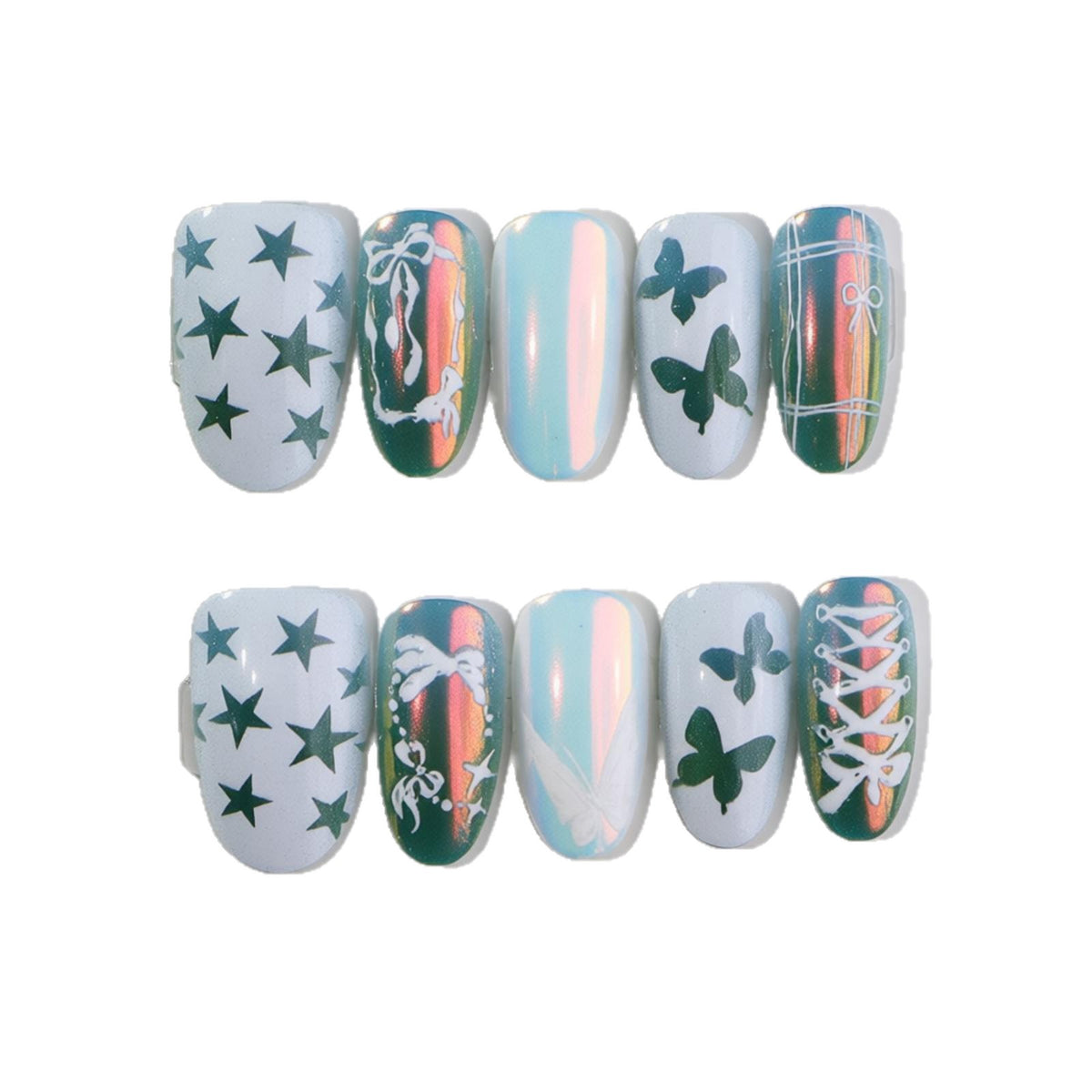 Decorative Press-On Nail Art Set with Butterfly and Star Designs Acalora