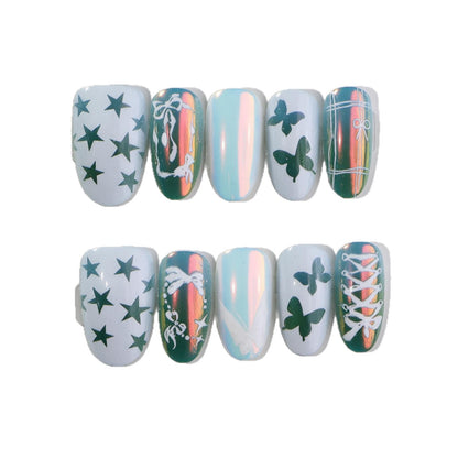 Decorative Press-On Nail Art Set with Butterfly and Star Designs Acalora